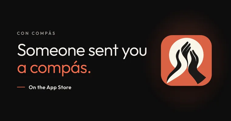 La imagen de la tarjeta en la que un chat convierte el enlace: Someone sent you a compás, es decir, alguien te ha enviado un compás, junto al icono de Con Compás.